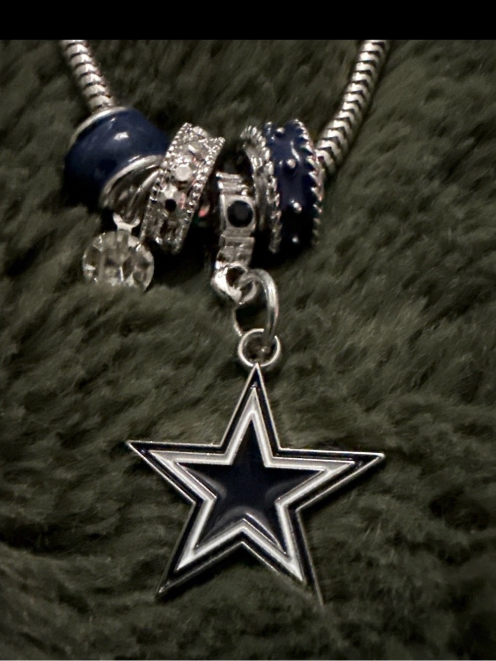Dallas Cowy Silver Star Charm Pendant Necklace in Navy Blue